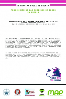 Por la prohibición de las corridas de toros en Puebla