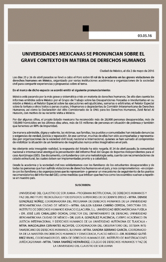 Universidades mexicana, el GIEI, y la grave situación de los derechos humanos en México