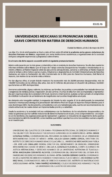 Universidades mexicana, el GIEI, y la grave situación de los derechos humanos en México