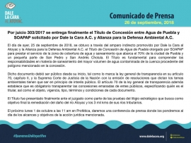 SOAPAP entrega al juez el título de concesión a Agua de Puebla en juicio promovido por Dale la Cara al Atoyac