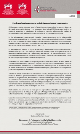 Condena la Ibero a los ataques contra periodistas y equipos de investigación
