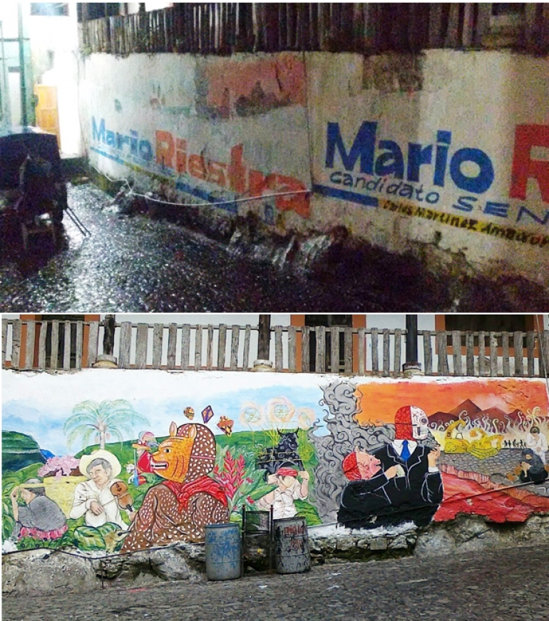 Vandalismo electoral del PAN contra mural en Xochitlán